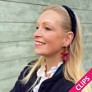 Große Soutache-Ohrclips in Orange, Pink, Rot und Violett