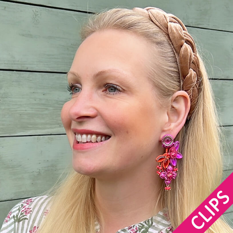 Große Soutache-Ohrclips in Pink und Violett