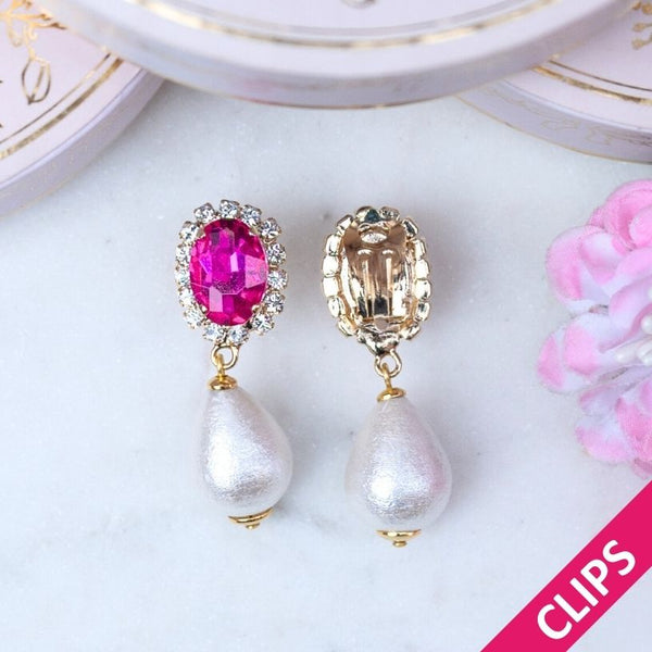 Edel funkelnde Ohrclips in Pink mit leichtem Baumwolltropfen