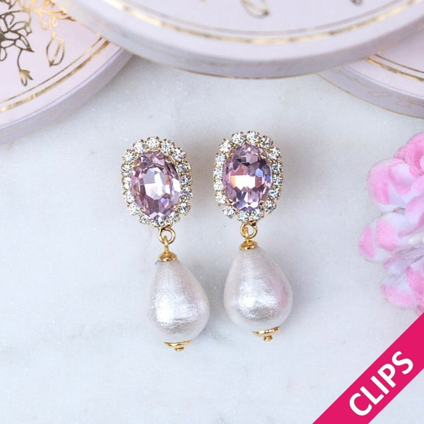 Edel funkelnde Ohrclips in Rosa mit leichtem Baumwolltropfen