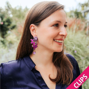 Florale Soutache-Ohrclips in Magenta, Flieder und Pink