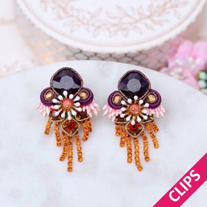 Raffinierte Soutache-Ohrclips in Violett und Braun