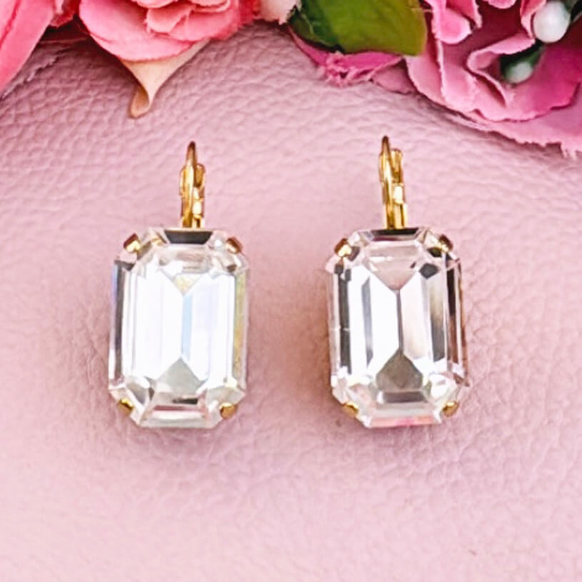 Funkelnde Ohrhänger mit rechteckigem Glas-Kristall in Transparent