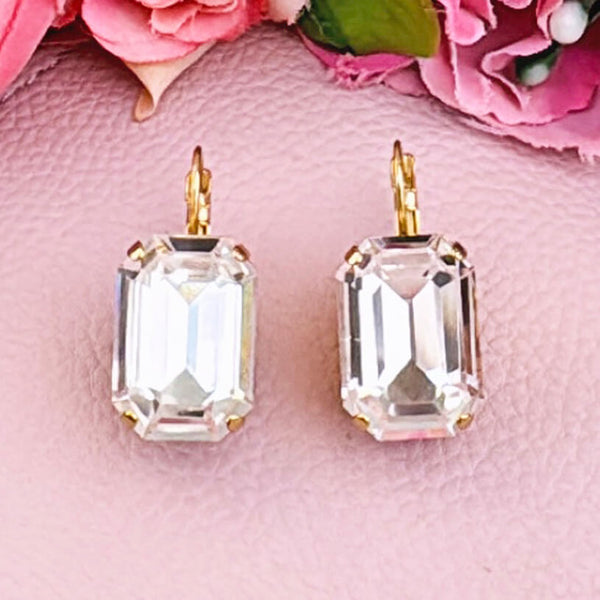 Funkelnde Ohrhänger mit rechteckigem Glas-Kristall in Transparent