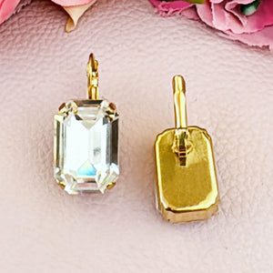 Funkelnde Ohrhänger mit rechteckigem Glas-Kristall in Transparent