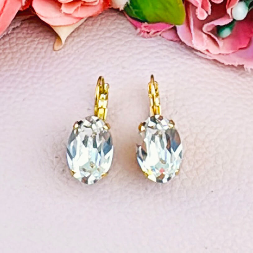 Kleine Ohrhänger mit ovalem Glas-Kristall in Transparent