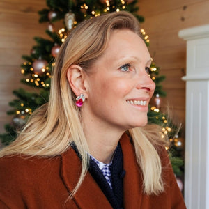 Glitzernde Ohrstecker aus Glas-Kristallen in Pink