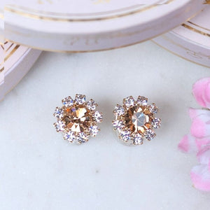 Runde Ohrstecker aus Glas-Kristallen in Champagner