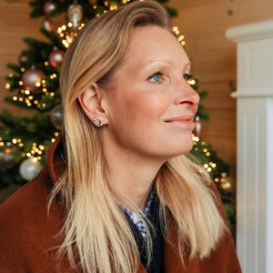 Runde Ohrstecker aus Glas-Kristallen in Champagner