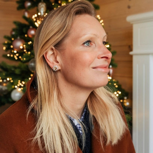 Runde Ohrstecker aus Glas-Kristallen in Champagner