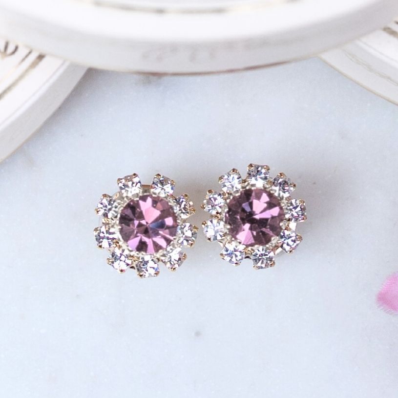 Runde Ohrstecker aus Glas-Kristallen in Rosa