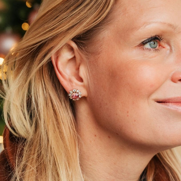 Runde Ohrstecker aus Glas-Kristallen in Rosa