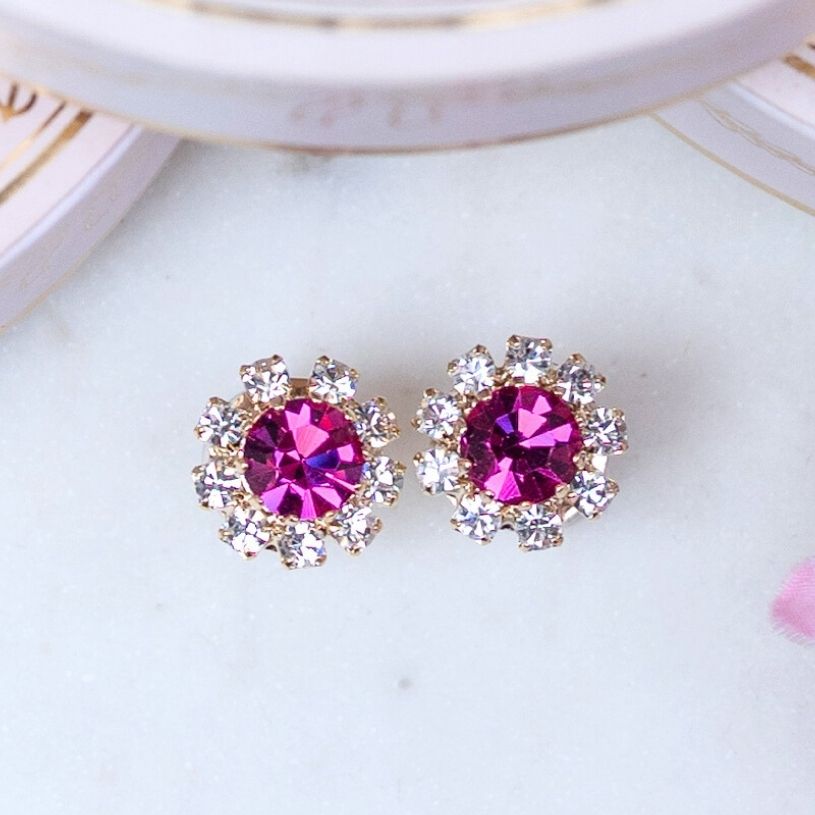 Runde Ohrstecker aus Glas-Kristallen in Pink