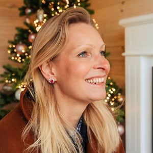 Runde Ohrstecker aus Glas-Kristallen in Pink