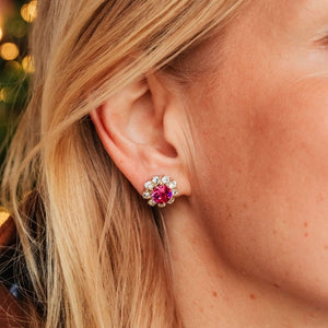 Runde Ohrstecker aus Glas-Kristallen in Pink