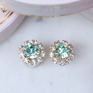 Runde Ohrstecker aus Glas-Kristallen in Lindgrün