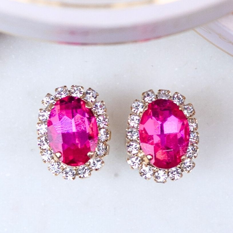Ovale Ohrstecker aus Glas-Kristallen in Pink