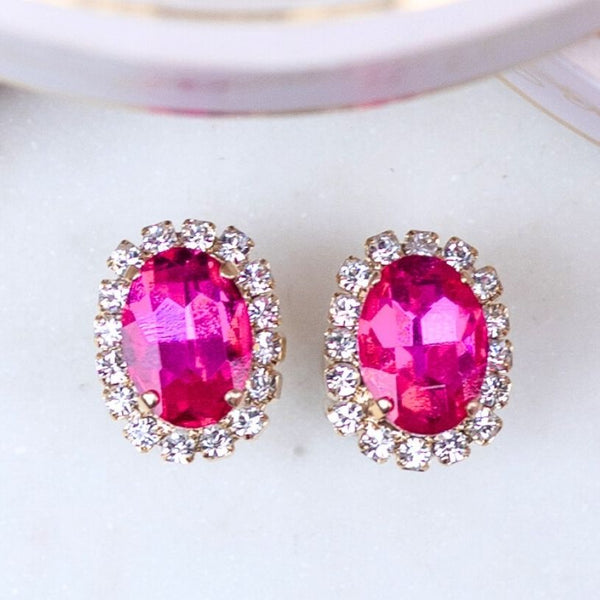 Ovale Ohrstecker aus Glas-Kristallen in Pink