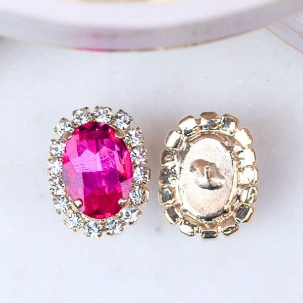 Ovale Ohrstecker aus Glas-Kristallen in Pink