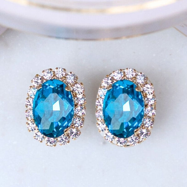 Ovale Ohrstecker aus Glas-Kristallen in Blau