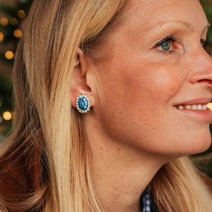 Ovale Ohrstecker aus Glas-Kristallen in Blau