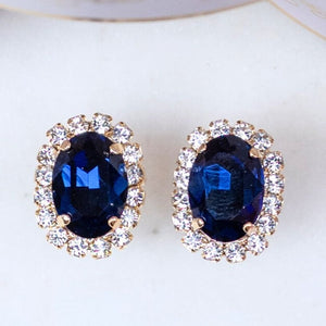 Ovale Ohrstecker aus Glas-Kristallen in Dunkelblau