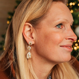 Funkelnde Glas-Kristall-Ohrstecker mit Kristalltropfen in Champagner