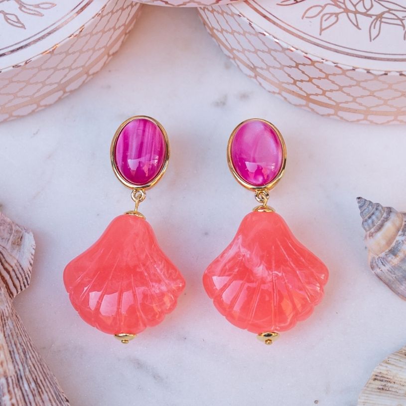 Sommerliche Muschel-Ohrstecker in Pink und Grapefruitpink