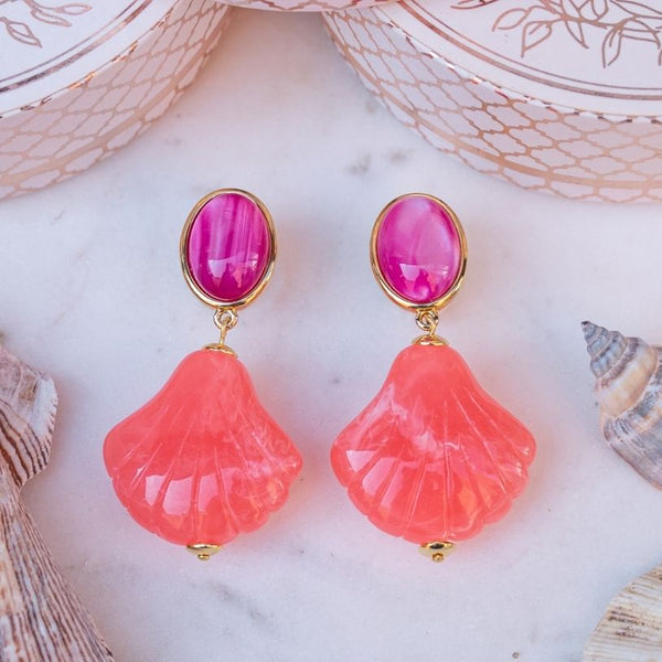 Sommerliche Muschel-Ohrstecker in Pink und Grapefruitpink