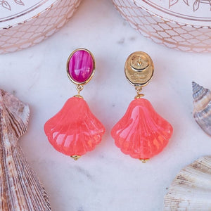 Sommerliche Muschel-Ohrstecker in Pink und Grapefruitpink