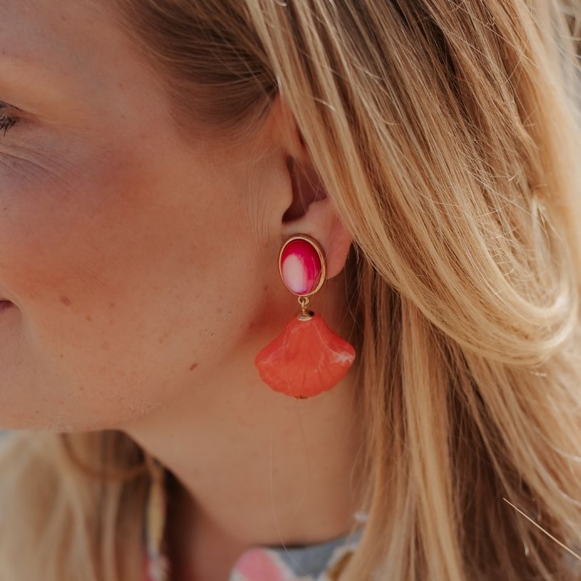 Sommerliche Muschel-Ohrringe in Pink und Grapefruitpink