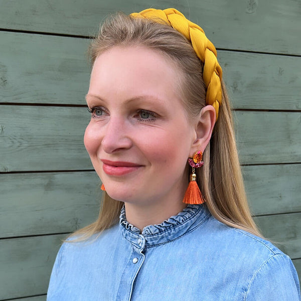 Glitzernde Ohrstecker mit Glas-Kristallen in Pink und Orange mit edler Quaste