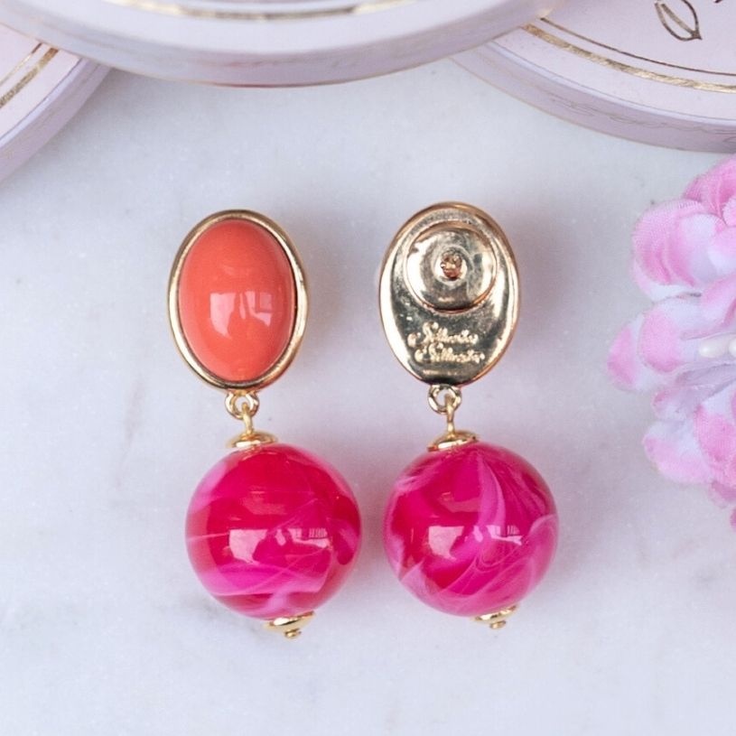 Stilvolle Kugel-Ohrstecker in Orange und Pink