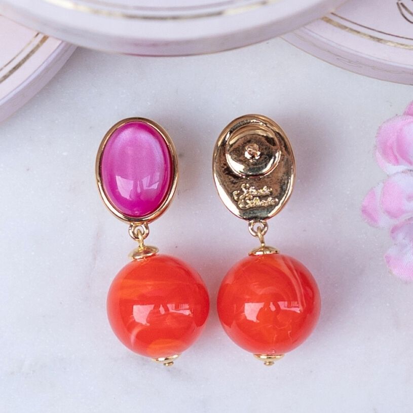 Stilvolle Kugel-Ohrstecker in Pink und Orange