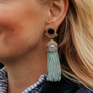 Orientalisch anmutende Quastenohrringe in Mintgrün und Violett