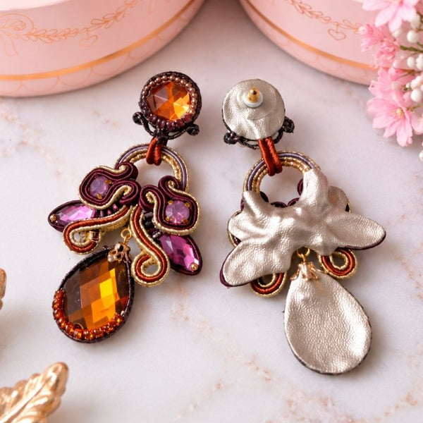 Hochwertige Soutache-Ohrringe in Violett und Braun