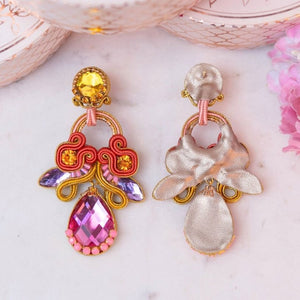 Hochwertige Soutache-Ohrringe in Pink, Orange, Gelb und Violett