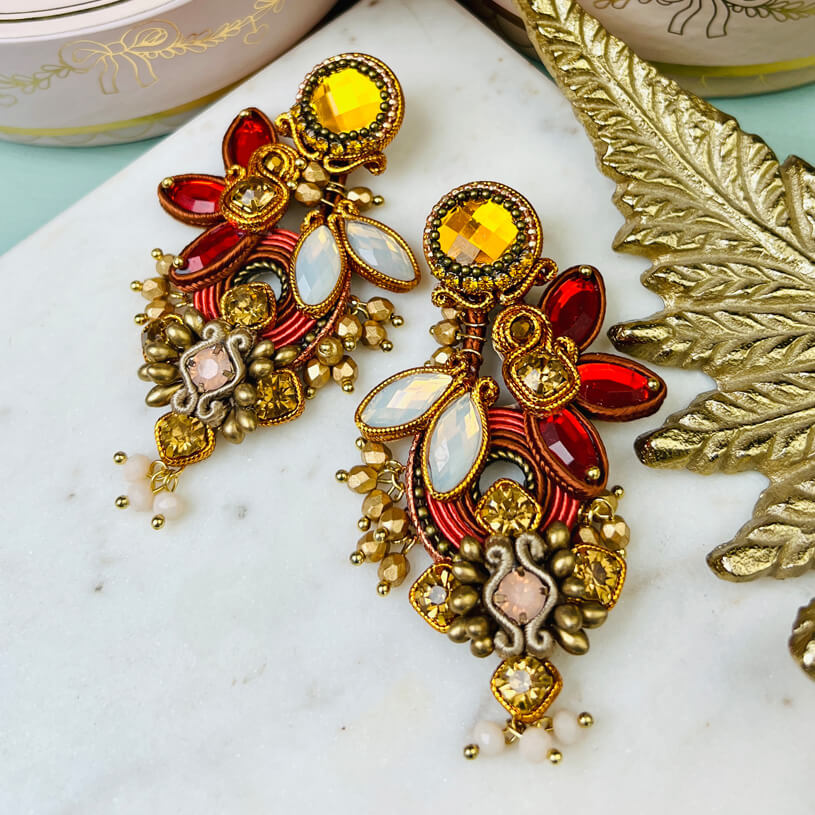 Große Soutache-Ohrringe in Gold, Champagner und Braun
