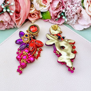 Große Soutache-Ohrringe in Orange, Pink, Rot und Violett