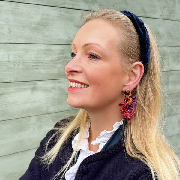 Große Soutache-Ohrringe in Orange, Pink, Rot und Violett