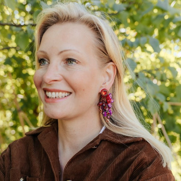 Vorbestellbar - Große Soutache-Ohrringe in Rot, Magenta und Violett