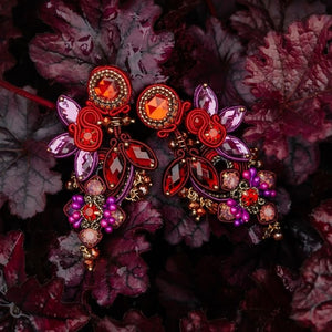 Große Soutache-Ohrringe in Rot, Magenta und Violett