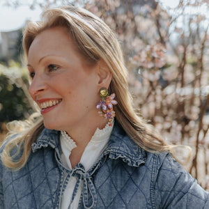 Große Soutache-Ohrringe in Hellkorall, Rosa, Grün und Flieder