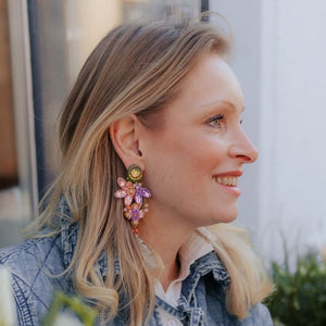 Große Soutache-Ohrringe in Hellkorall, Rosa, Grün und Flieder