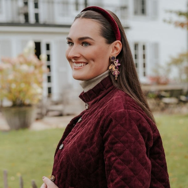 Große Soutache-Ohrringe in Violett, Rosa und Gold