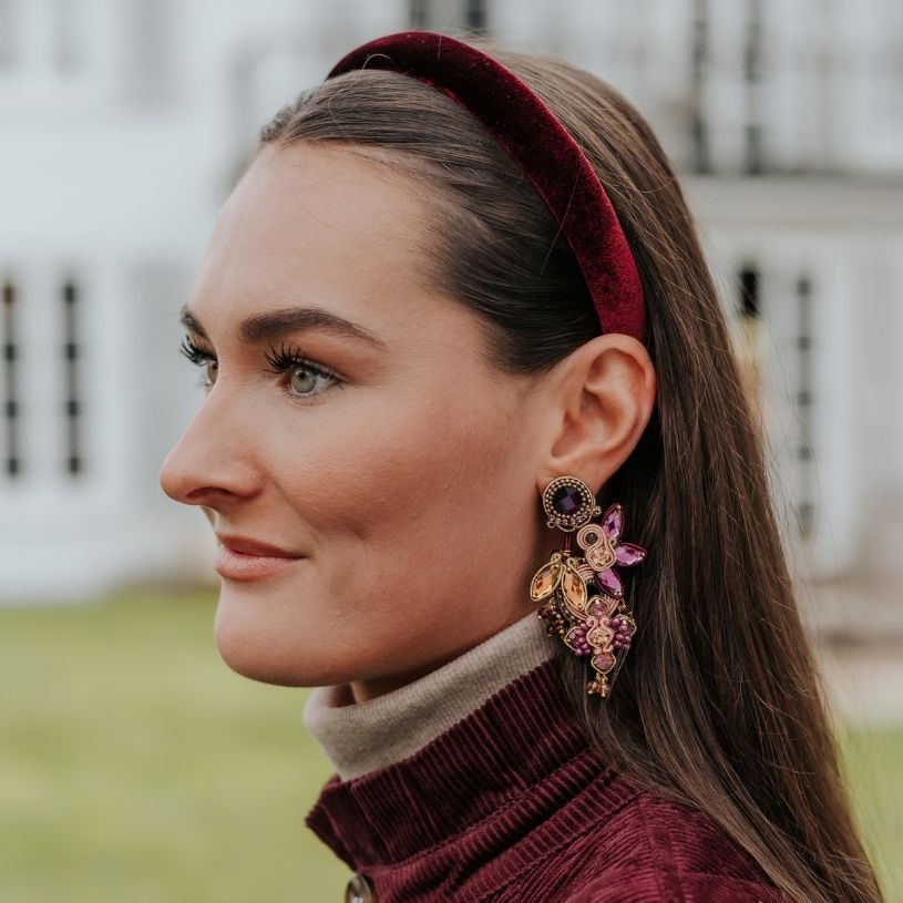 Große Soutache-Ohrringe in Violett, Rosa und Gold