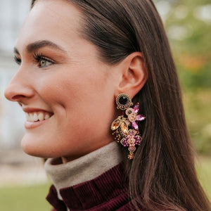 Große Soutache-Ohrringe in Violett, Rosa und Gold