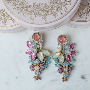 Große Soutache-Ohrringe in pastelligem Rosa, Hellblau und Weiß