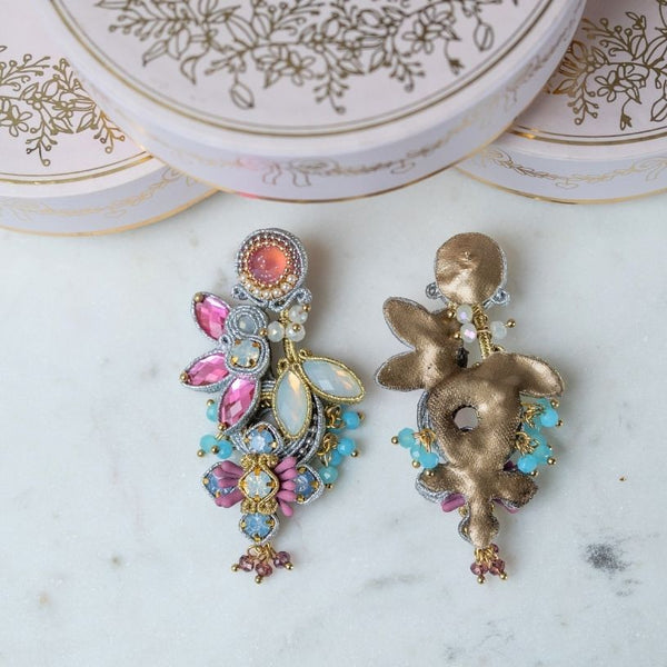 Große Soutache-Ohrringe in pastelligem Rosa, Hellblau und Weiß