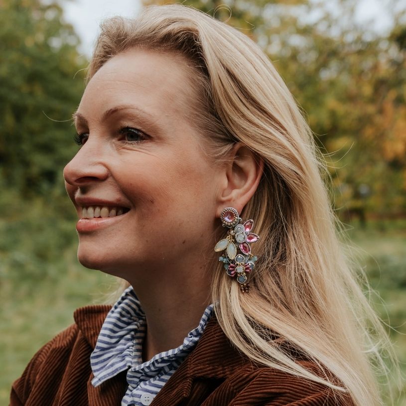 Große Soutache-Ohrringe in pastelligem Rosa, Hellblau und Weiß